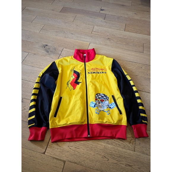 Ed Hardy Germany Yellow Track Jacket Skull Graphic Zip Up Streetwear - Picture 1 of 16